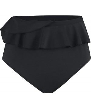 Women's Ruched Flounce Swim Skirt Solid Color Tankini Swimsuit Bottom with Brief - Ruffle Black - CA18SKKKKYS $31.68-Bottoms