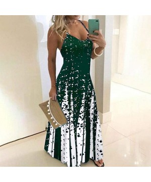 Women's Sleeveless Cami Maxi Dresses Spaghetti Strap Wave Point Summer Casual Beach Sundress Long Dress with Pockets - 06 Gre...