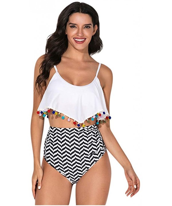 Women Printed Swimsuits Set Plus Size High Waist Bathsuit Top with Swim Bottom - White a - CH196R5C4D6 $57.66-Tankinis