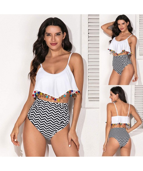 Women Printed Swimsuits Set Plus Size High Waist Bathsuit Top with Swim Bottom - White a - CH196R5C4D6 $57.66-Tankinis