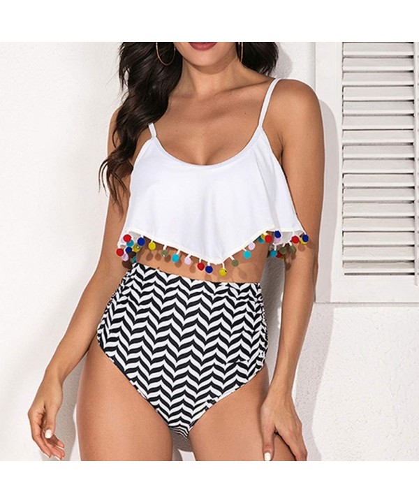 Women Printed Swimsuits Set Plus Size High Waist Bathsuit Top with Swim Bottom - White a - CH196R5C4D6 $57.66-Tankinis