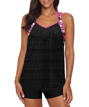 Womens Striped Print Racerback Tankini Swim Top No Bottom (S-XXXL) - Z Lace Black - CW195TS07QS $22.01-Tankinis