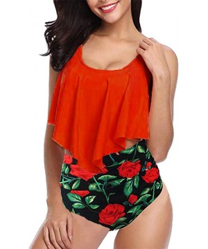 Women Plus Size Two Piece Sexy Backless Halter Floral Swimwear Set Beachwear - G-red - CH18Q4M0Z85 $15.33-Tankinis