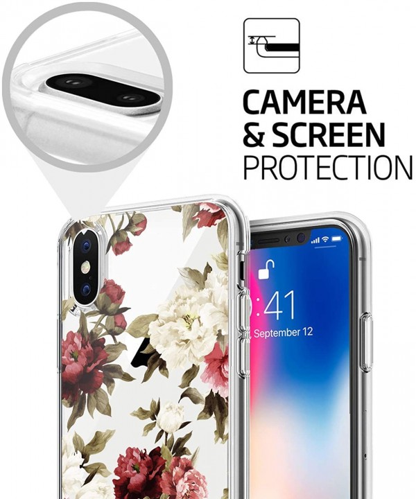 Case Compatible iPhone X XS Gel Silicone Rubber Clear Soft Ultra-Slim Flower Geometric Panda Back Cover for iPhone Xs MAX - 2...