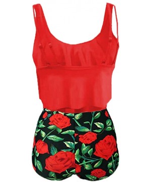 Women Plus Size Two Piece Sexy Backless Halter Floral Swimwear Set Beachwear - G-red - CH18Q4M0Z85 $15.33-Tankinis