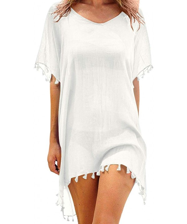 Women's Chiffon Swimsuits Cover Ups Translucent Tassel Swimwear Bikini Beach Dress - 4004white - C5199AN89S7 $14.43-Cover-Ups