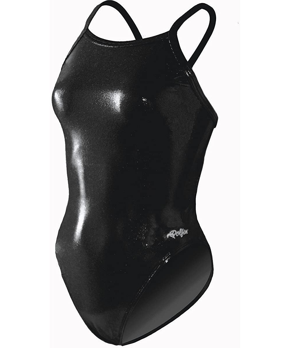 Metallics V-2 Back One Piece Swimsuit-Onyx Metallic (307)-24 - C711F49D0XX $26.99-Racing