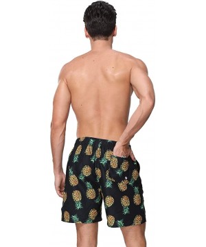 Men's Swim Trunks Quick Dry Swim Shorts with Mesh Lining Swimwear Bathing Suits - M-black Pineapple - CF18TTSZD2O $11.09-Trunks