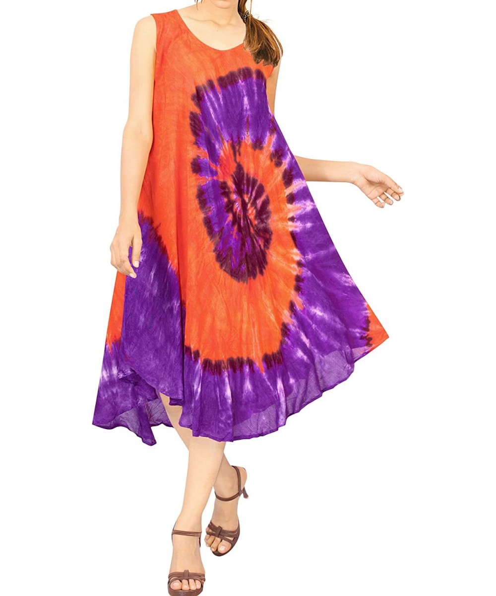 Women Summer Casual Swing T-Shirt Dresses Beach Cover up Hand Tie Dye A - Pumpkin Orange_q970 - CP196X66NUS $20.47-Cover-Ups