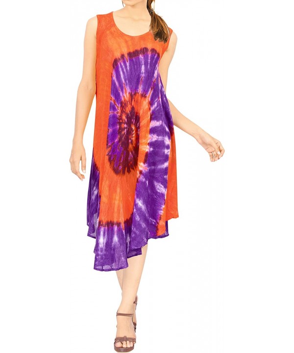 Women Summer Casual Swing T-Shirt Dresses Beach Cover up Hand Tie Dye A - Pumpkin Orange_q970 - CP196X66NUS $20.47-Cover-Ups