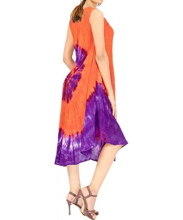 Women Summer Casual Swing T-Shirt Dresses Beach Cover up Hand Tie Dye A - Pumpkin Orange_q970 - CP196X66NUS $20.47-Cover-Ups