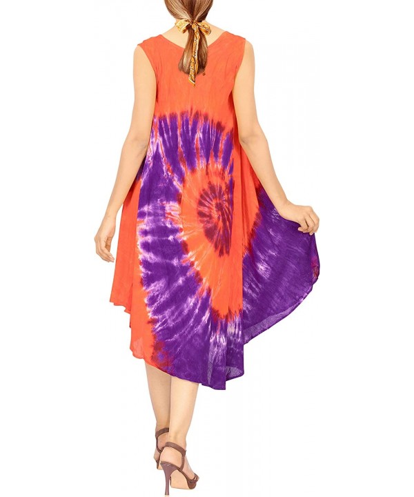 Women Summer Casual Swing T-Shirt Dresses Beach Cover up Hand Tie Dye A - Pumpkin Orange_q970 - CP196X66NUS $20.47-Cover-Ups