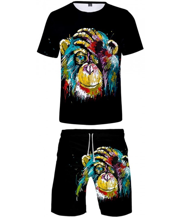 Novelty Gorilla T-Shirt & Shorts Set Mens Summer Short Sets Boardshorts Apes Shirts Animial Print Boardshorts - A - CM198AWCU...