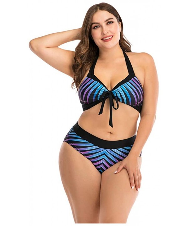 Plus Size Womens High-Waisted Bikini Set Two Pieces Beach Swimwear Bathing Suit Swimsuits - 04 Multicolor - CA194DME4T6 $10.4...