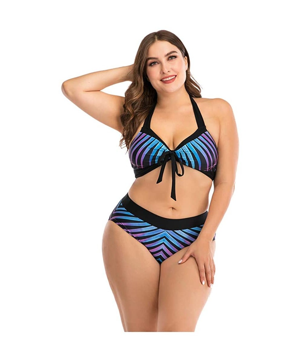 Plus Size Womens High-Waisted Bikini Set Two Pieces Beach Swimwear Bathing Suit Swimsuits - 04 Multicolor - CA194DME4T6 $10.4...