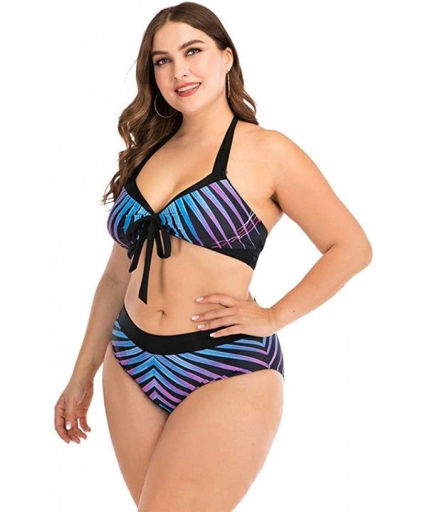 Plus Size Womens High-Waisted Bikini Set Two Pieces Beach Swimwear Bathing Suit Swimsuits - 04 Multicolor - CA194DME4T6 $10.4...