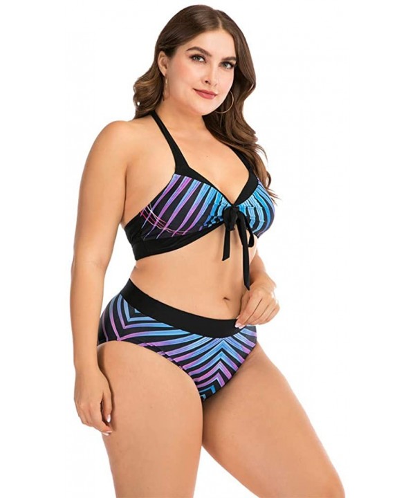 Plus Size Womens High-Waisted Bikini Set Two Pieces Beach Swimwear Bathing Suit Swimsuits - 04 Multicolor - CA194DME4T6 $10.4...