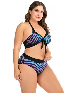 Plus Size Womens High-Waisted Bikini Set Two Pieces Beach Swimwear Bathing Suit Swimsuits - 04 Multicolor - CA194DME4T6 $10.4...