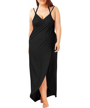 Womens Beach Cover Up Plus Size Spaghetti Strap Backless Bikini Wrap Long Dress - Black - CX18C8K9Y06 $17.50-Cover-Ups