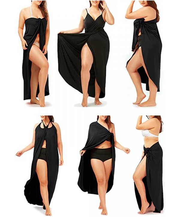 Womens Beach Cover Up Plus Size Spaghetti Strap Backless Bikini Wrap Long Dress - Black - CX18C8K9Y06 $17.50-Cover-Ups