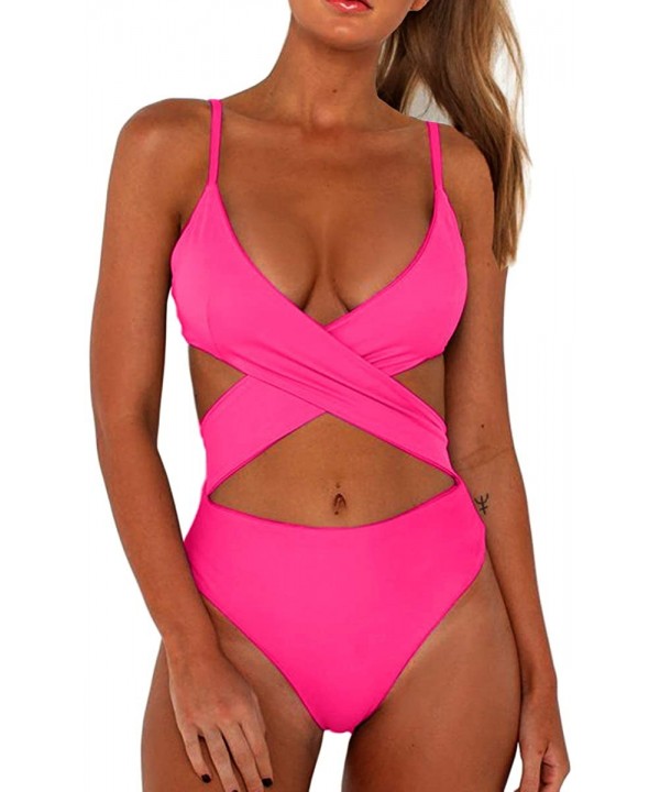 Women's Sexy Criss Cross High Waisted Cut Out One Piece Monokini Swimsuit - Pink - CI18QCE6ZUZ $26.97-One-Pieces