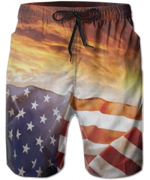 Men Swimtrunks Board Shorts American Flag Waving On Flagpoles Quick Dry Athletic Beach Summer Mesh Lining - C2199N9SZ4O $30.1...