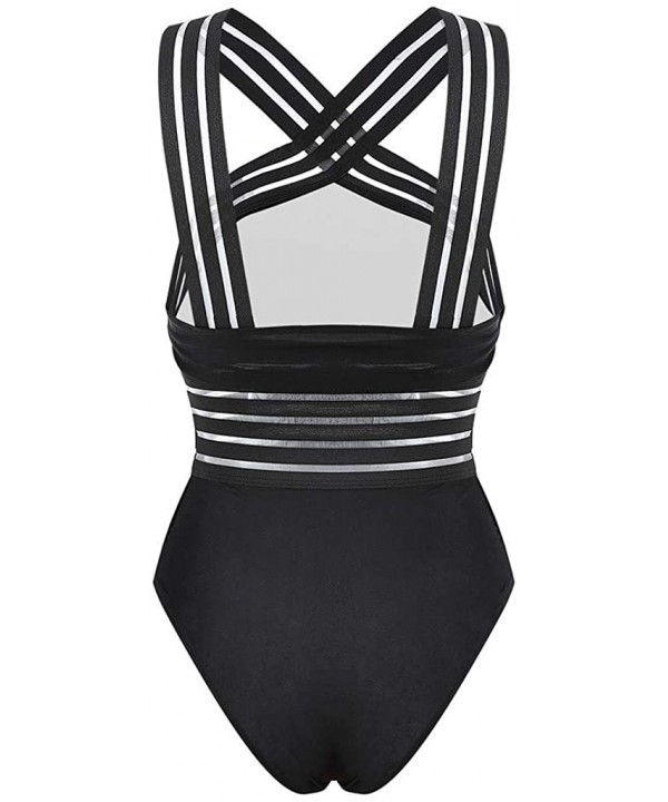 Womens Sexy Monokini Vintage Retro Tummy Control Bathing Suit Elastic High Cut Low One Piece Swimsuits Swimwear - X-8 Black -...