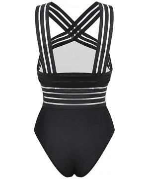 Womens Sexy Monokini Vintage Retro Tummy Control Bathing Suit Elastic High Cut Low One Piece Swimsuits Swimwear - X-8 Black -...