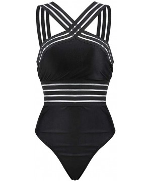 Womens Sexy Monokini Vintage Retro Tummy Control Bathing Suit Elastic High Cut Low One Piece Swimsuits Swimwear - X-8 Black -...