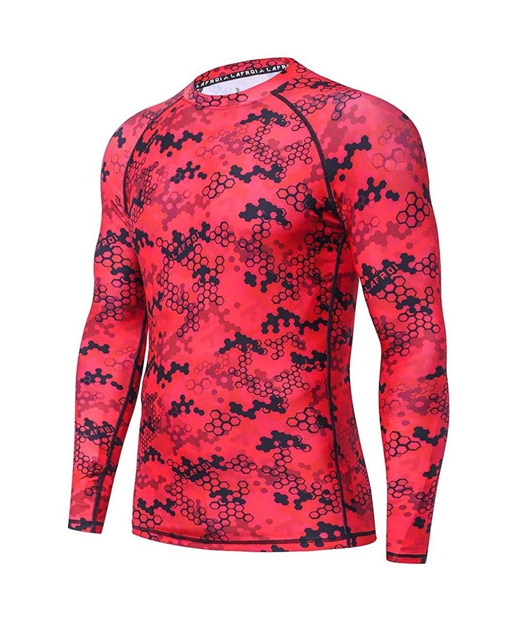 Men's Long Sleeve UPF 50+ Baselayer Skins Performance Fit Compression Rash Guard-CLY02C - Red Hive - CZ18IL80ONA $16.75-Rash ...