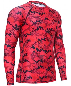 Men's Long Sleeve UPF 50+ Baselayer Skins Performance Fit Compression Rash Guard-CLY02C - Red Hive - CZ18IL80ONA $16.75-Rash ...