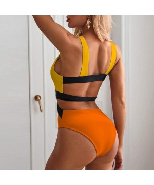 Women One Pice Slimming Swimsuit Deep V Side Cut Out Monokini Color Block Bathing Suit - Yellow - C4196DDQYOA $14.53-Tankinis