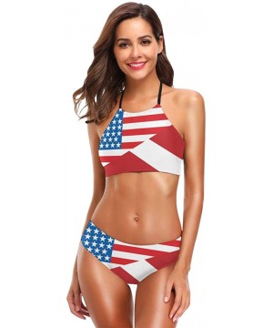 Half USA Womens Tie at Back 2 Piece Padding Halter Bikini Set - Half Usa Half Dive Flag - CP18UXAYXSZ $32.84-Sets