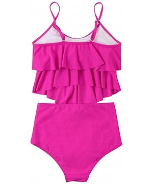 Two Piece Swimsuits for Women Bathing Suits Ruffled Flounce Top with High Waisted Bottom Bikini Set Tankini Hot Pink - CO196D...