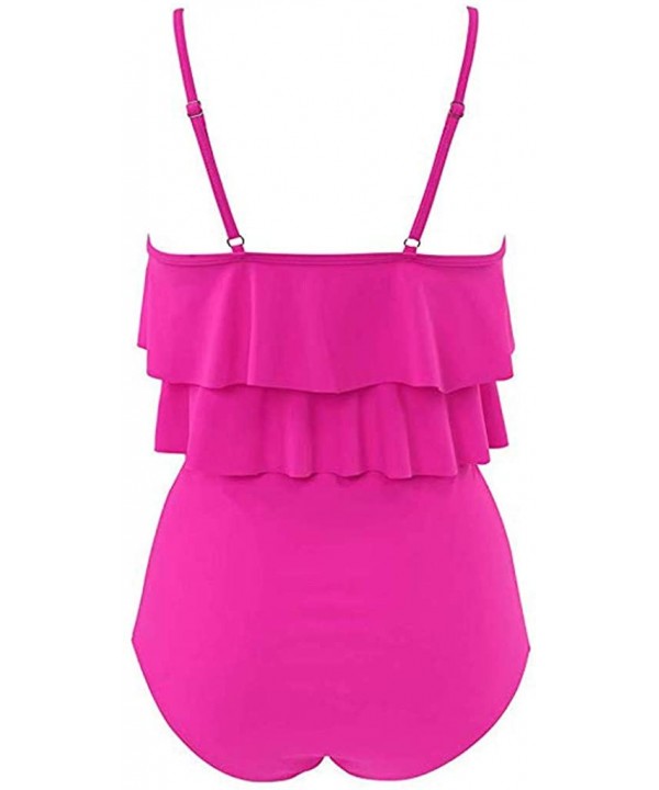 Two Piece Swimsuits for Women Bathing Suits Ruffled Flounce Top with High Waisted Bottom Bikini Set Tankini Hot Pink - CO196D...