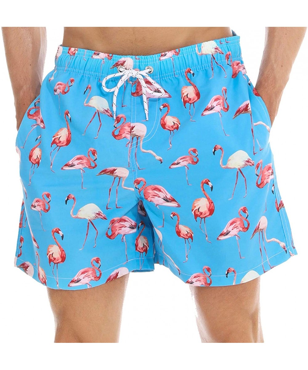 Men's Swim Trunks Quick Dry Beach Swim Shorts with Mesh Liner Bathing Suits - Blue Flamingo - CW18T6RZE0Q $23.98-Board Shorts