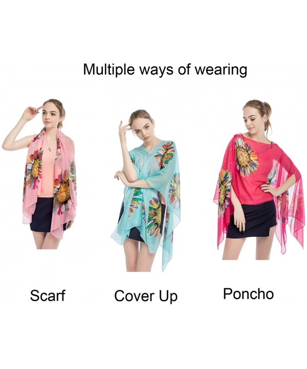 Women's Chiffon Scarve Shawls Wraps Floral Poncho Bikini Cover up Tops - Sunflower Yellow - CV18SRSEA49 $15.59-Cover-Ups