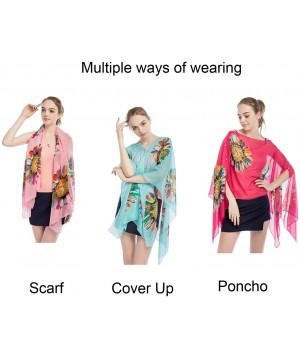 Women's Chiffon Scarve Shawls Wraps Floral Poncho Bikini Cover up Tops - Sunflower Yellow - CV18SRSEA49 $15.59-Cover-Ups