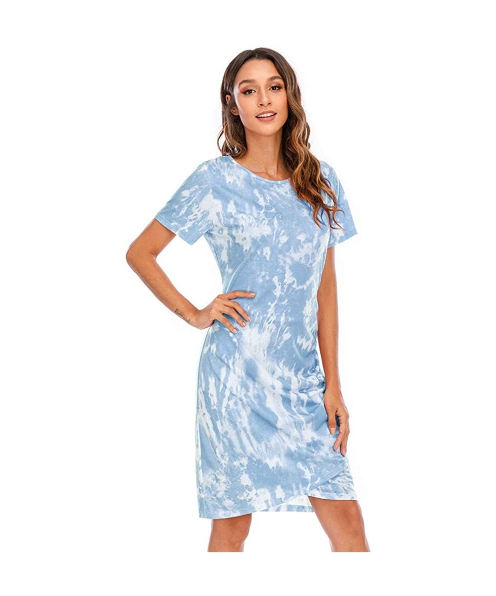 Women's Casual Short Sleeve Swing Tie Dye T Shirt Tunic Dress Beach Sexy Tie Dye Boho Bodycon Long Dress Light Blue - C7190X8...