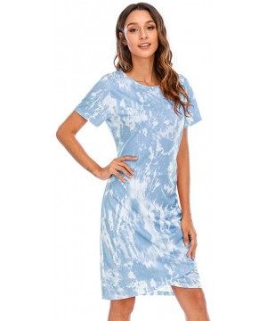 Women's Casual Short Sleeve Swing Tie Dye T Shirt Tunic Dress Beach Sexy Tie Dye Boho Bodycon Long Dress Light Blue - C7190X8...