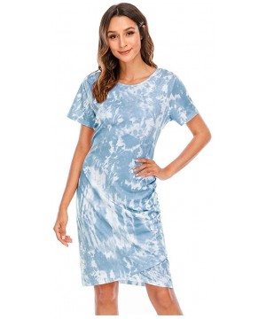 Women's Casual Short Sleeve Swing Tie Dye T Shirt Tunic Dress Beach Sexy Tie Dye Boho Bodycon Long Dress Light Blue - C7190X8...