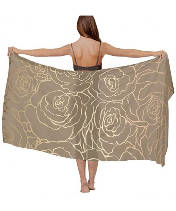 Women Chiffon Scarf Shawl Wrap Sunscreen Beach Swimsuit Bikini Cover Up - Gold Rose Flower - CQ190HI3MAX $26.55-Cover-Ups