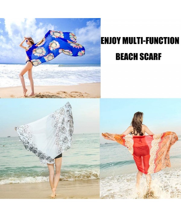 Women Chiffon Scarf Shawl Wrap Sunscreen Beach Swimsuit Bikini Cover Up - Gold Rose Flower - CQ190HI3MAX $26.55-Cover-Ups