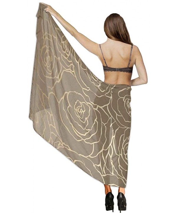 Women Chiffon Scarf Shawl Wrap Sunscreen Beach Swimsuit Bikini Cover Up - Gold Rose Flower - CQ190HI3MAX $26.55-Cover-Ups