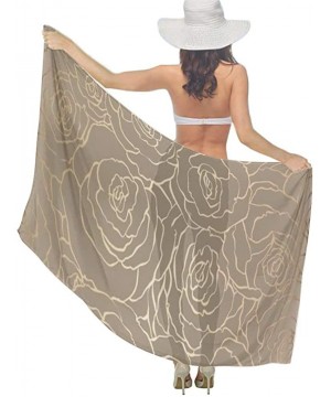 Women Chiffon Scarf Shawl Wrap Sunscreen Beach Swimsuit Bikini Cover Up - Gold Rose Flower - CQ190HI3MAX $26.55-Cover-Ups