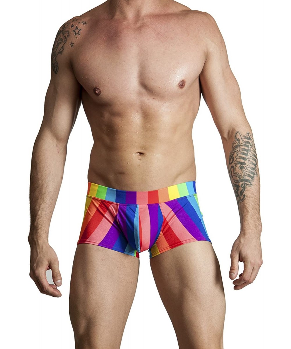 Mens New Printed Hot Body Boxer Swimsuit - Big Stripe - C511ISG9NQH $24.17-Racing