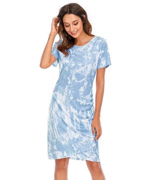 Women's Casual Short Sleeve Swing Tie Dye T Shirt Tunic Dress Beach Sexy Tie Dye Boho Bodycon Long Dress Light Blue - C7190X8...