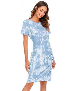 Women's Casual Short Sleeve Swing Tie Dye T Shirt Tunic Dress Beach Sexy Tie Dye Boho Bodycon Long Dress Light Blue - C7190X8...