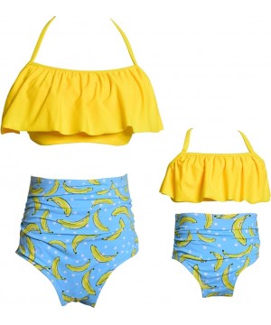 Mommy and Me Matching Family Swimsuit Ruffle Women Swimwear Kids Children Toddler Bikini Bathing Suit Beachwear Sets - Yellow...