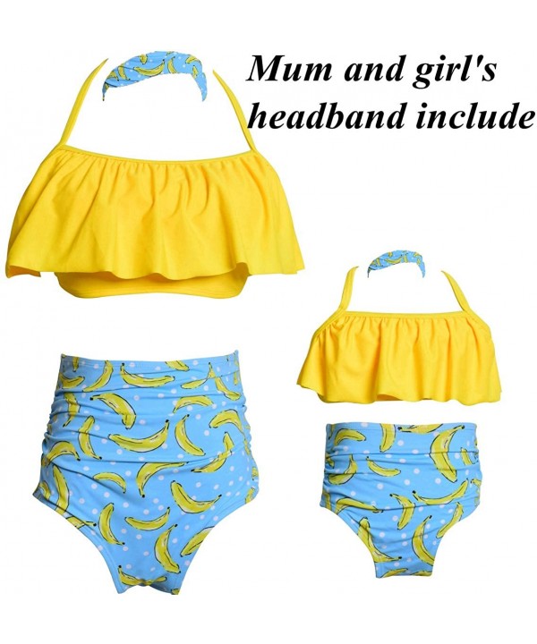 Mommy and Me Matching Family Swimsuit Ruffle Women Swimwear Kids Children Toddler Bikini Bathing Suit Beachwear Sets - Yellow...